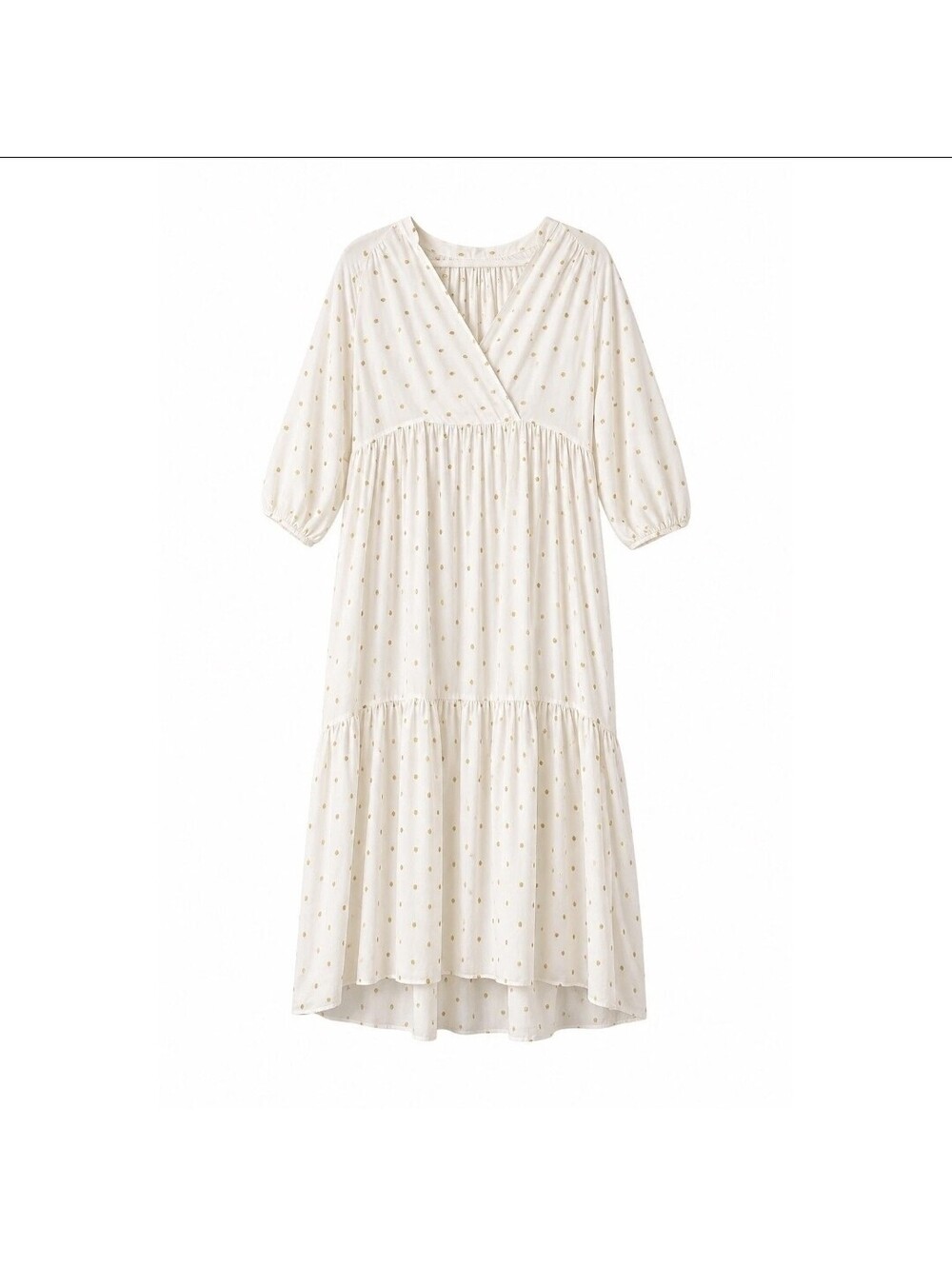 By Anthropologie Augustine Tiered White Gold Polka Dot Mexi Dress X-Large